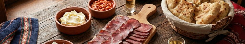 A Serbian breakfast spread
